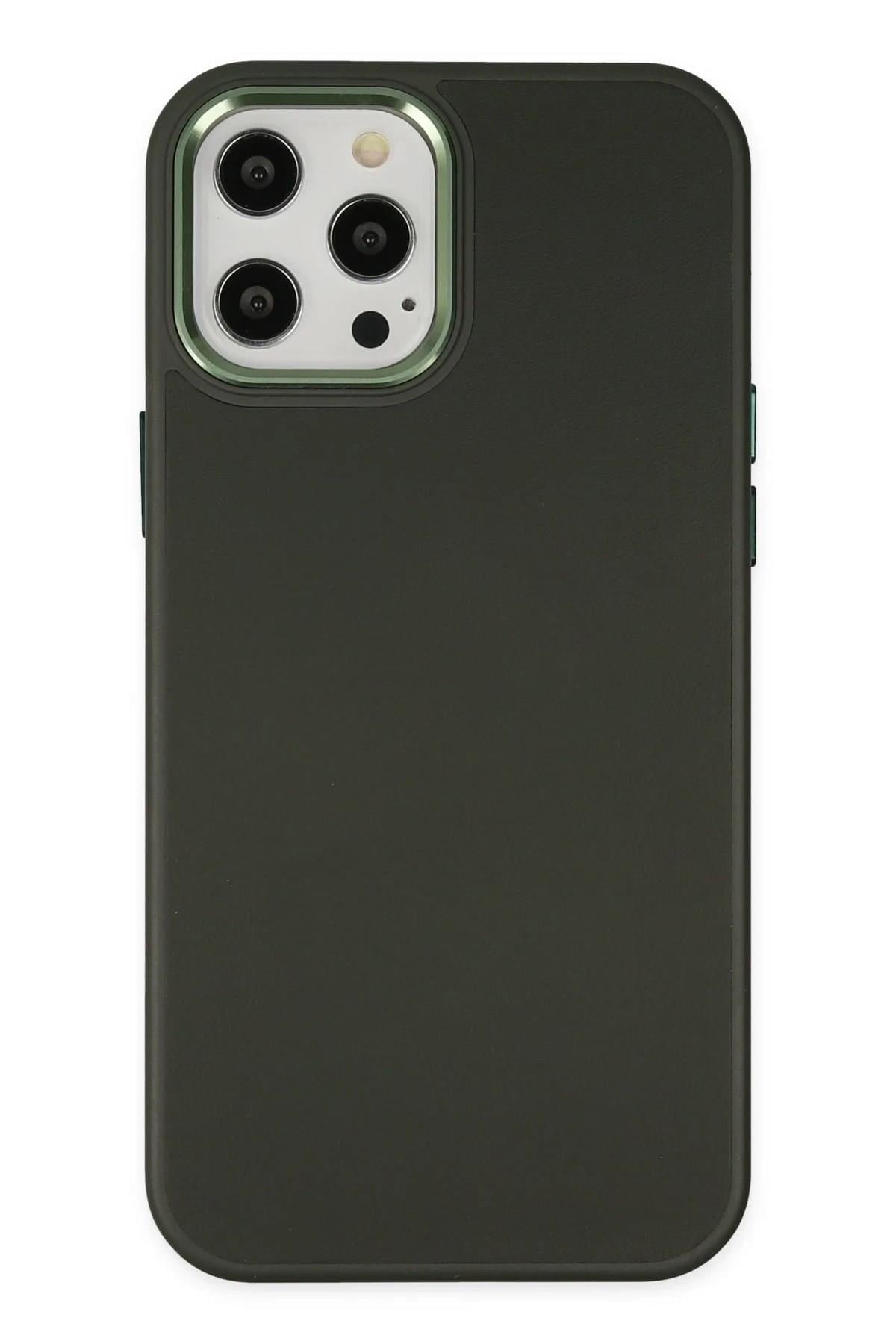 Mey İthalat®  iPhone 12 Pro Max Kılıf Asya Deri Silikon - Koyu Yeşil