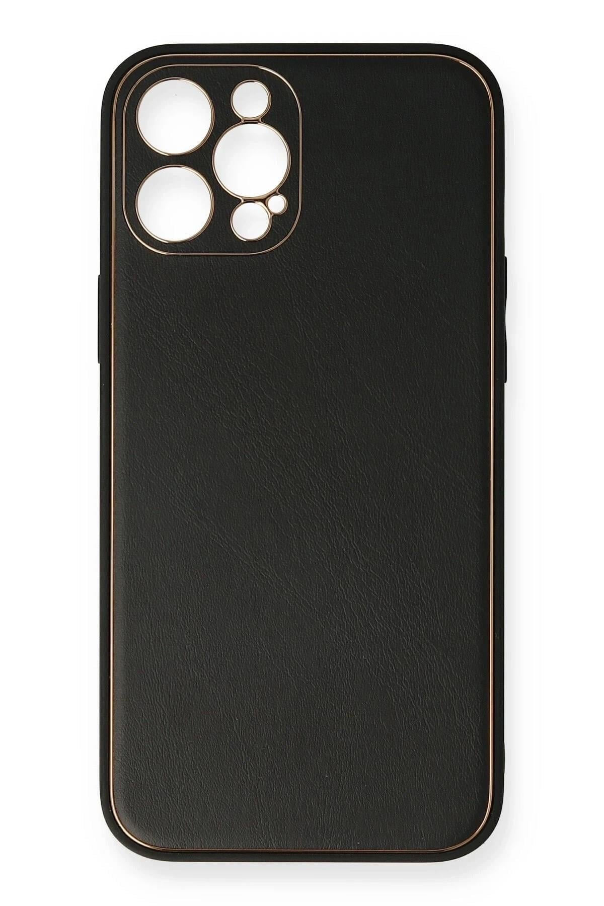 Mey İthalat®  iPhone 12 Pro Max Kılıf Coco Deri Silikon Kapak - Siyah
