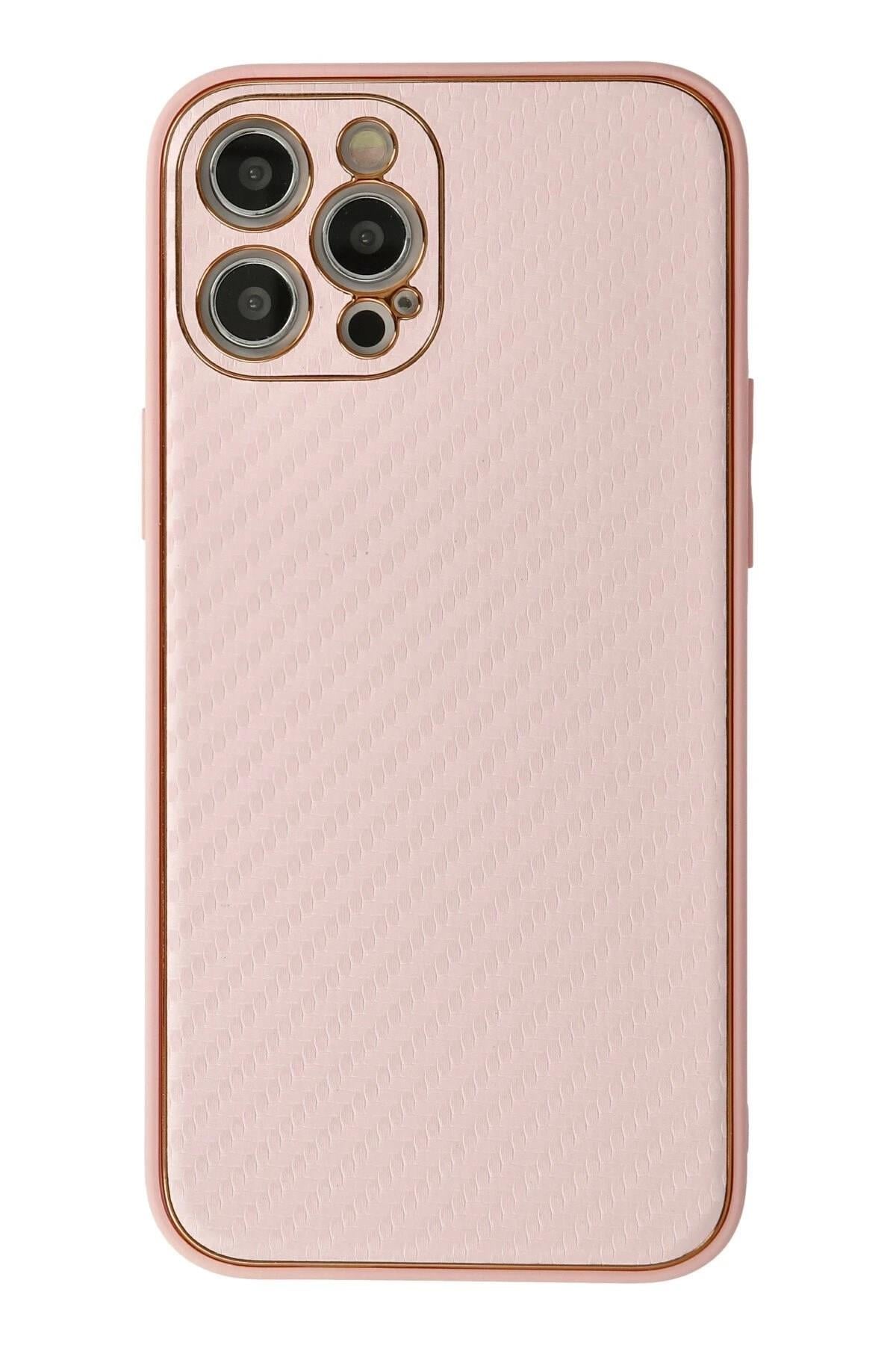 Mey İthalat®  iPhone 12 Pro Max Kılıf Coco Karbon Silikon - Pembe