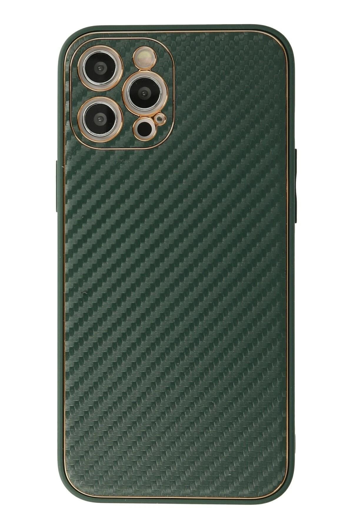 Mey İthalat®  iPhone 12 Pro Max Kılıf Coco Karbon Silikon - Yeşil