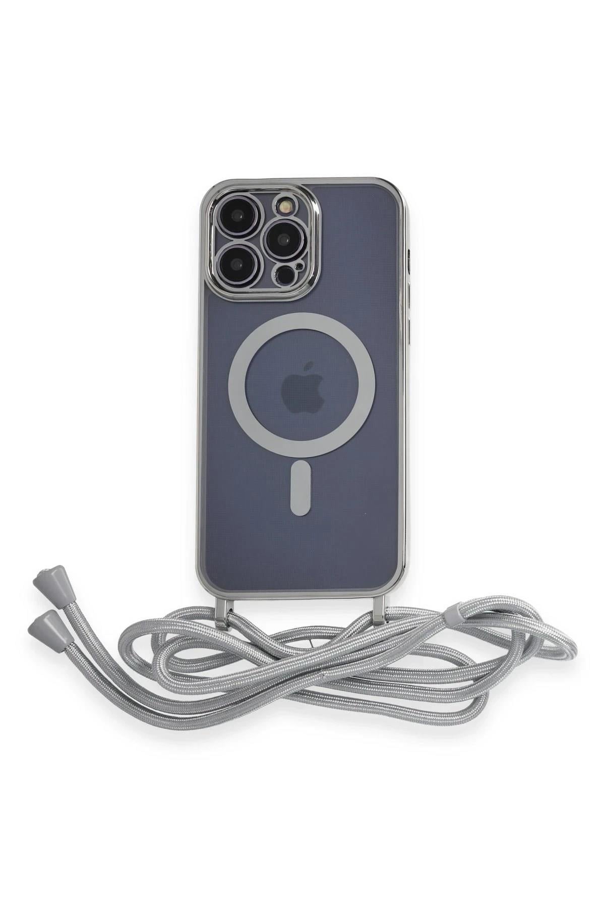 Mey İthalat®  iPhone 12 Pro Max Kılıf Divo Lazer Askılı Magsafe Kapak - Gümüş