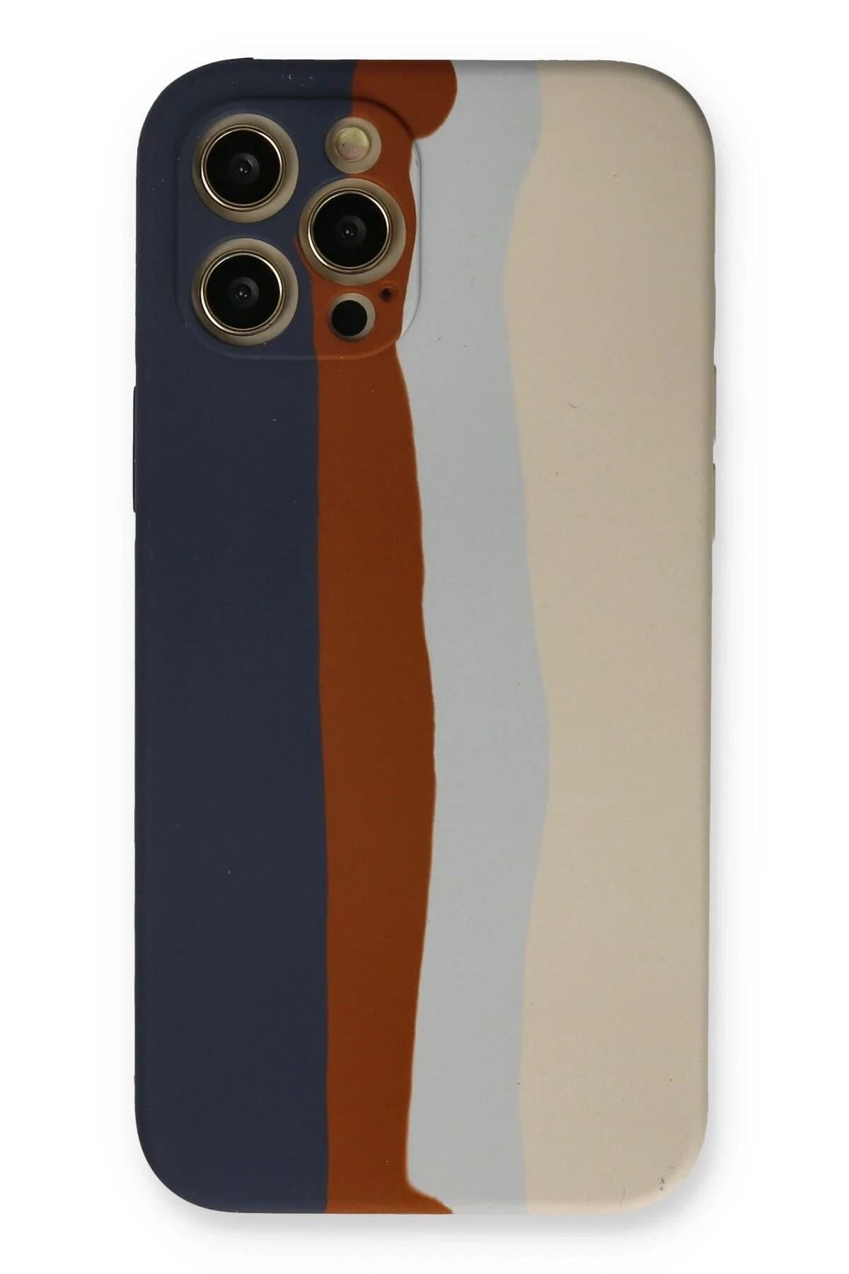 Mey İthalat®  iPhone 12 Pro Max Kılıf Ebruli Lansman Silikon - Lacivert-Krem