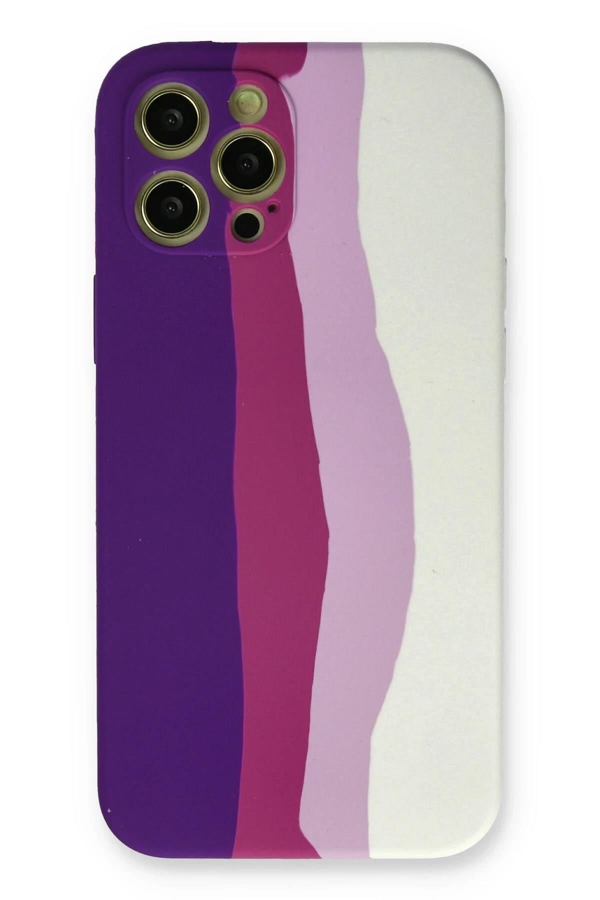 Mey İthalat®  iPhone 12 Pro Max Kılıf Ebruli Lansman Silikon - Mor-Beyaz