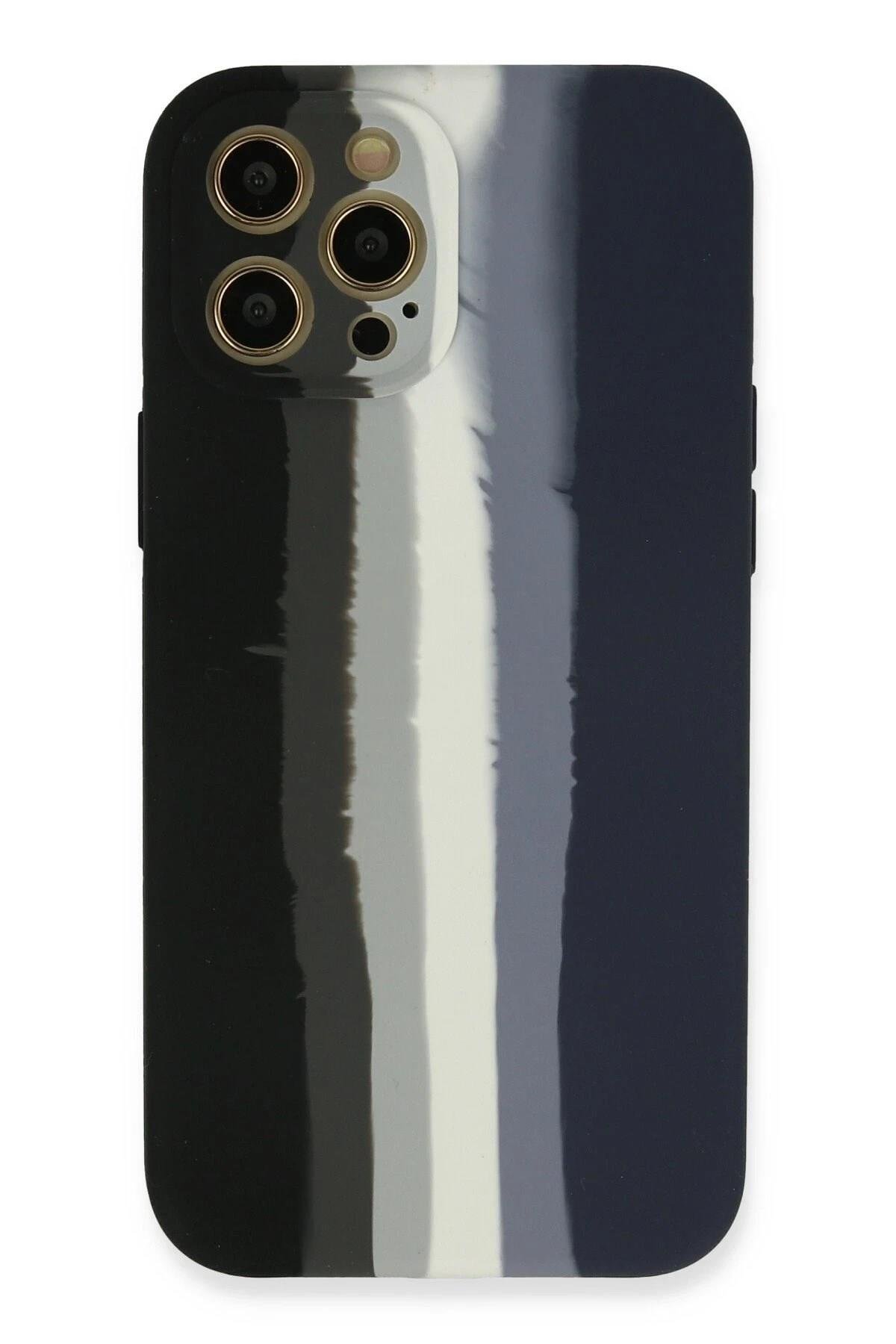 Mey İthalat®  iPhone 12 Pro Max Kılıf Ebruli Lansman Silikon - Siyah-Lacivert