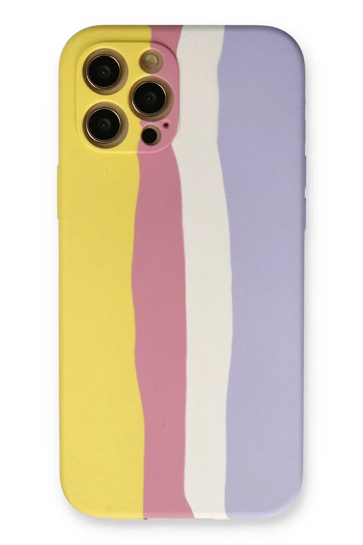 Mey İthalat®  iPhone 12 Pro Max Kılıf Ebruli Lansman Silikon - Sarı-Mavi