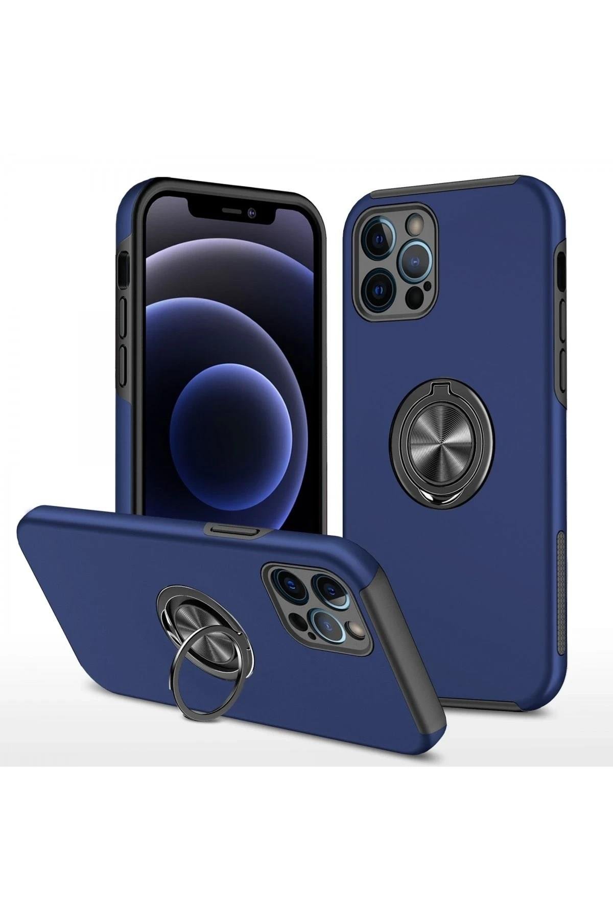 Mey İthalat®  iPhone 12 Pro Max Kılıf Elit Yüzüklü Kapak - Lacivert