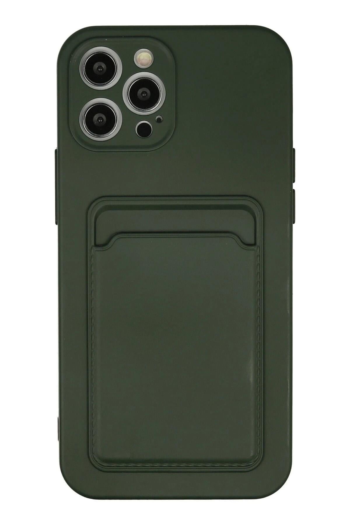 Mey İthalat®  iPhone 12 Pro Max Kılıf Kelvin Kartvizitli Silikon - Koyu Yeşil