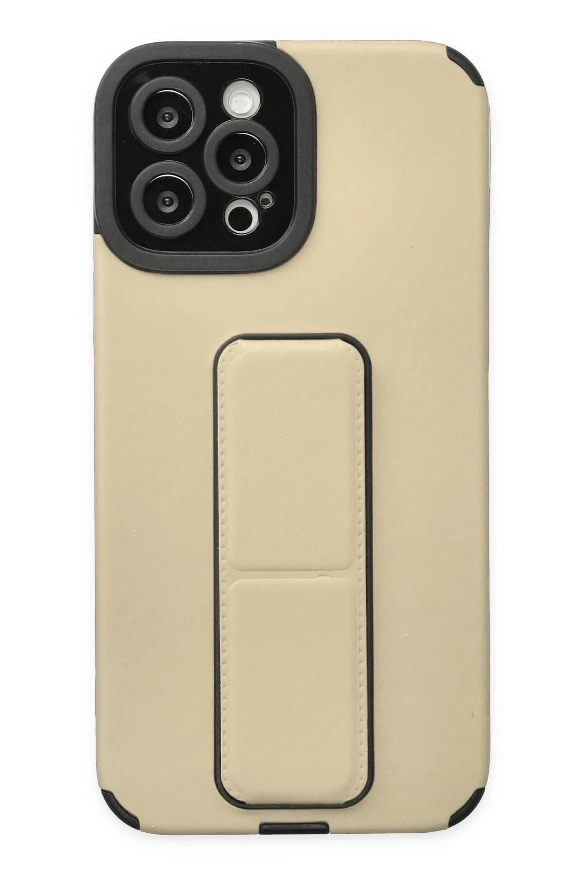 Mey İthalat®  iPhone 12 Pro Max Kılıf Mega Standlı Silikon - Gold