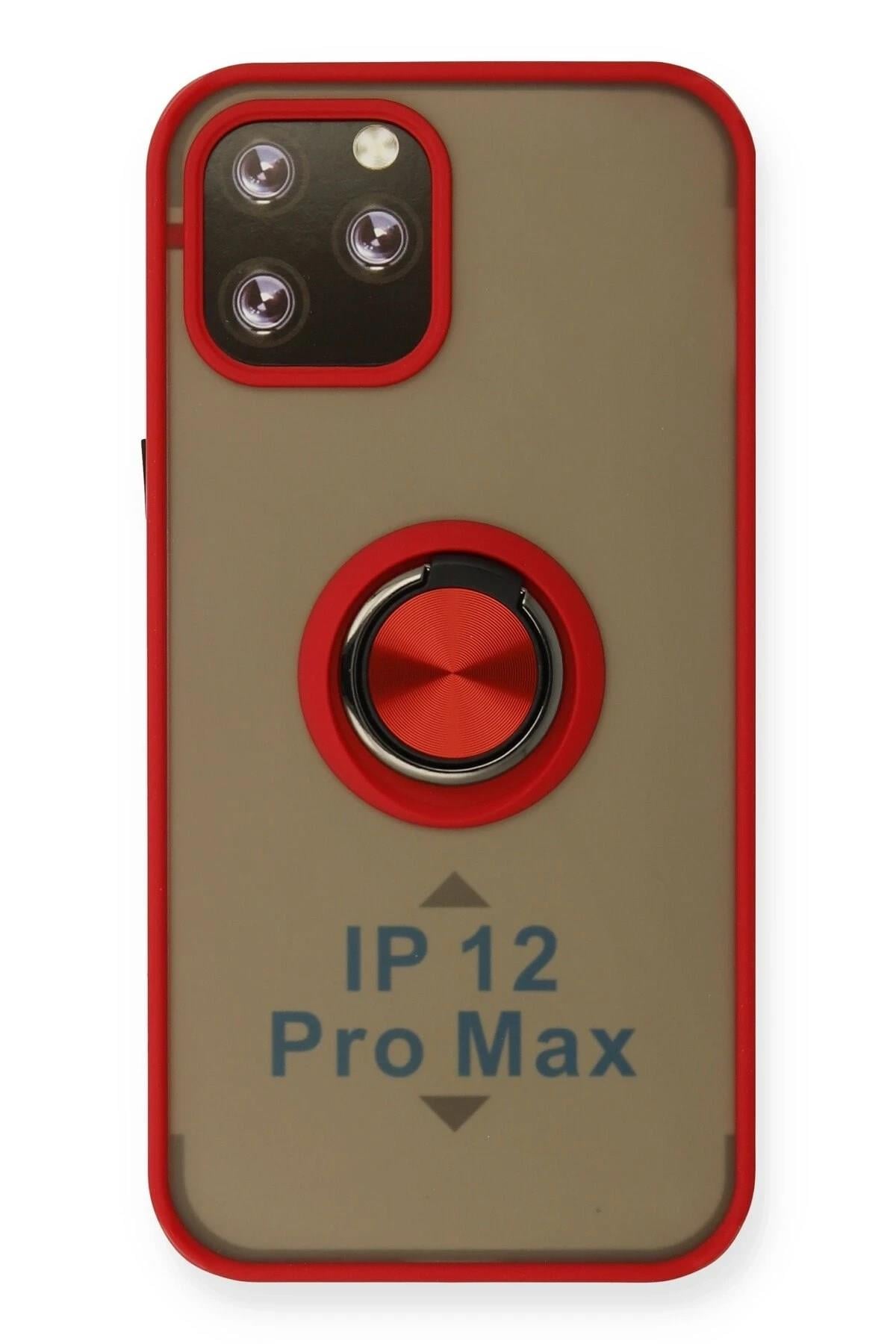 Mey İthalat®  iPhone 12 Pro Max Kılıf Montreal Yüzüklü Silikon Kapak - Kırmızı