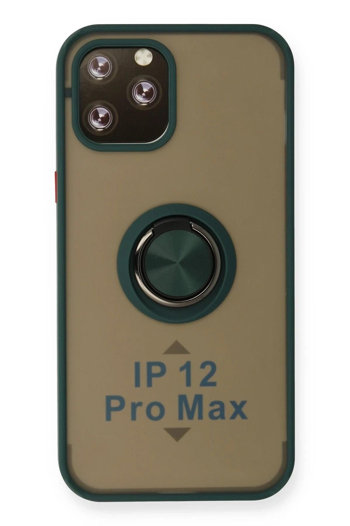 Mey İthalat®  iPhone 12 Pro Max Kılıf Montreal Yüzüklü Silikon Kapak - Yeşil