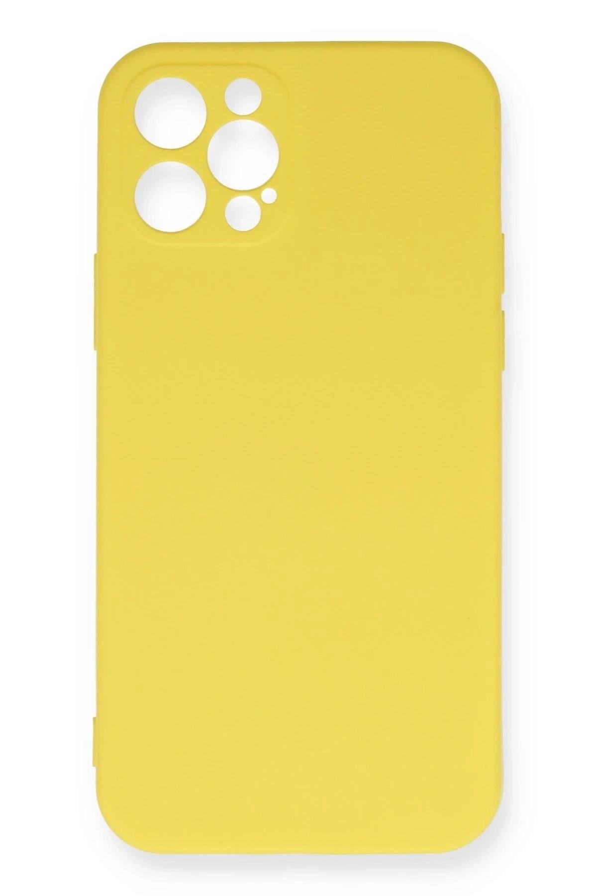 Mey İthalat®  iPhone 12 Pro Max Kılıf Nano içi Kadife Silikon - Sarı