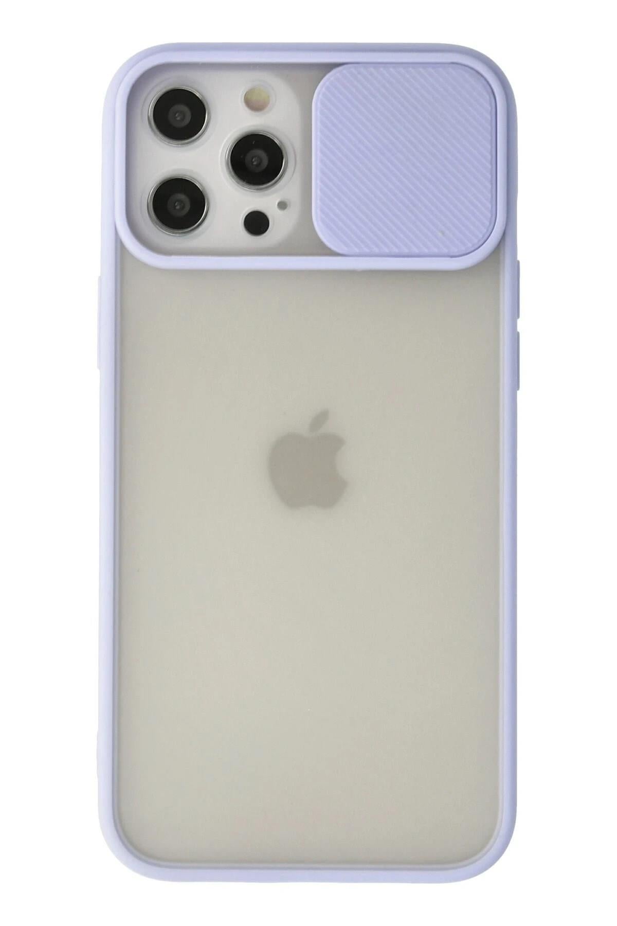 Mey İthalat®  iPhone 12 Pro Max Kılıf Palm Buzlu Kamera Sürgülü Silikon - Lila