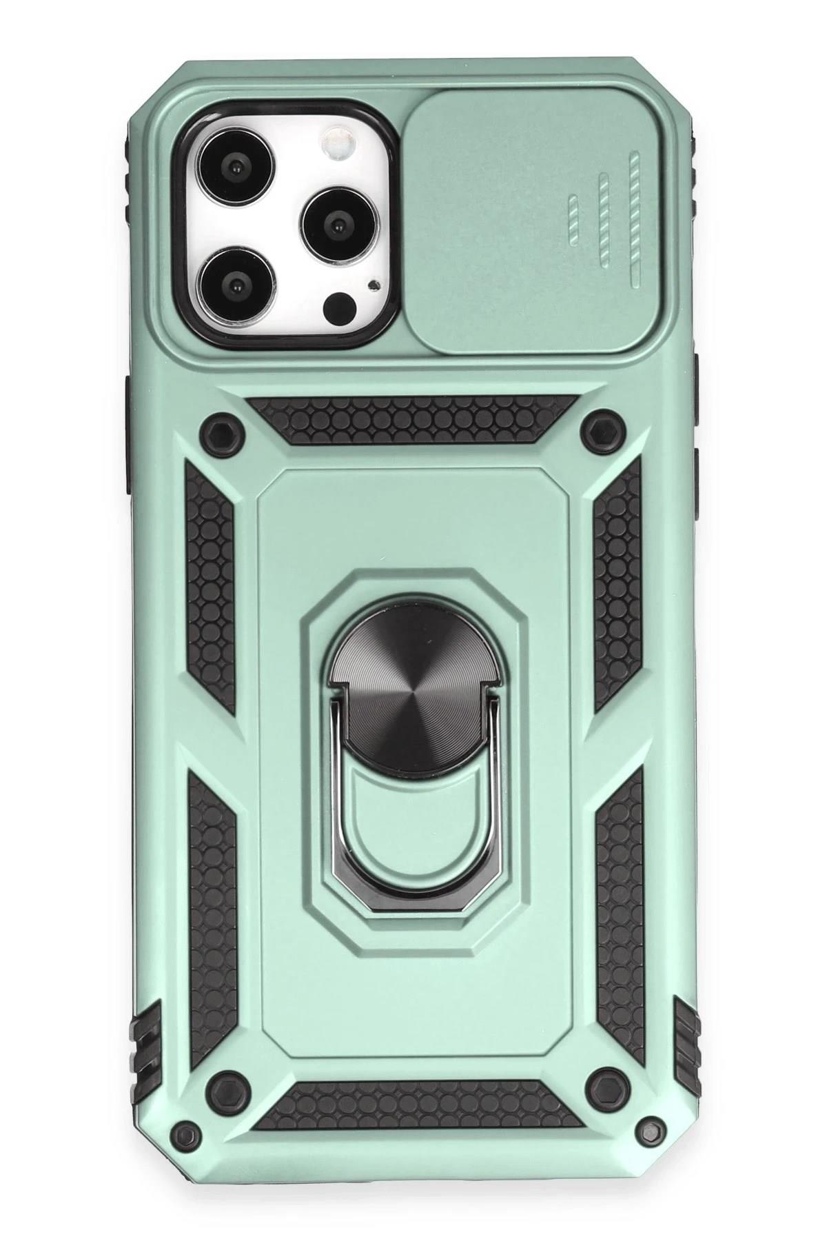Mey İthalat®  iPhone 12 Pro Max Kılıf Pars Lens Yüzüklü Silikon - Yeşil