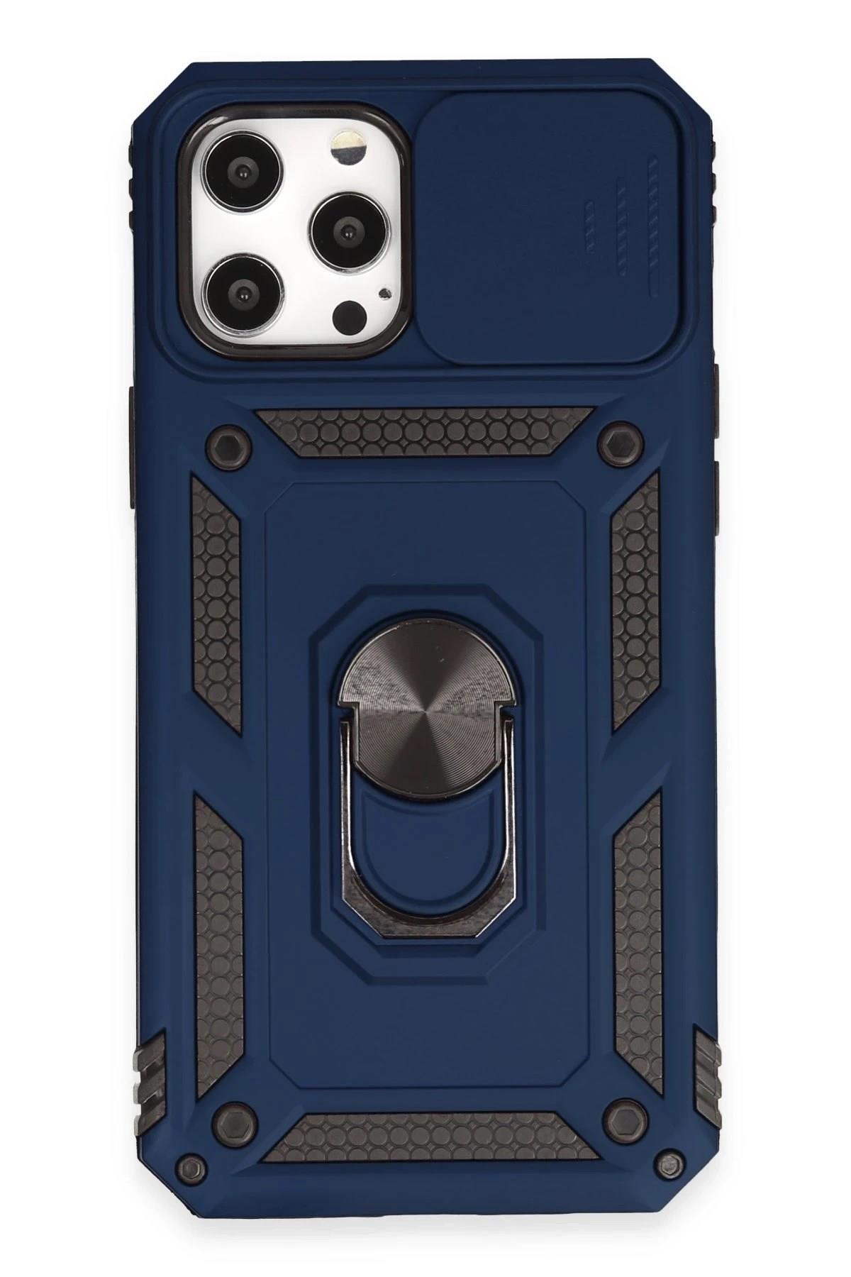 Mey İthalat®  iPhone 12 Pro Max Kılıf Pars Lens Yüzüklü Silikon - Lacivert