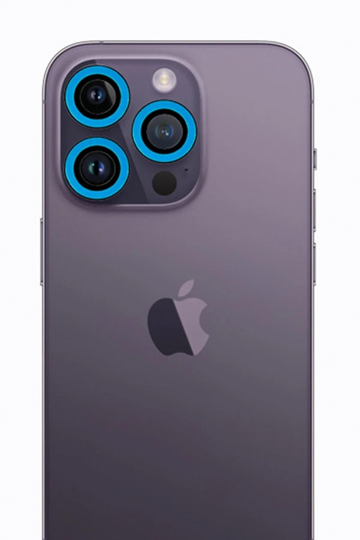 Mey İthalat®  iPhone 12 Pro Max Neon Fosforlu Kamera Lens - Mavi