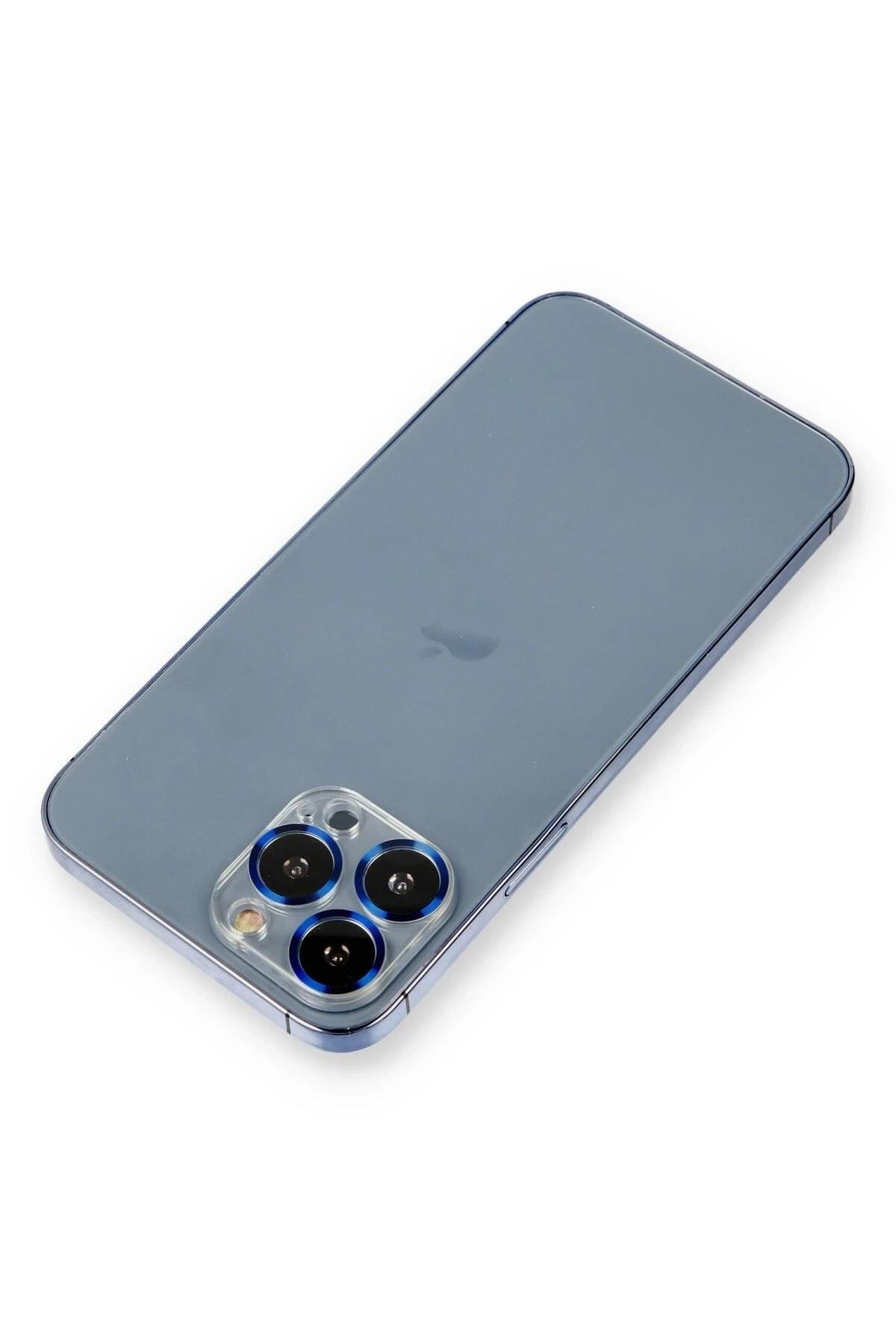 Mey İthalat®  iPhone 12 Pro Metal Kamera Lens Koruma Cam - Mavi