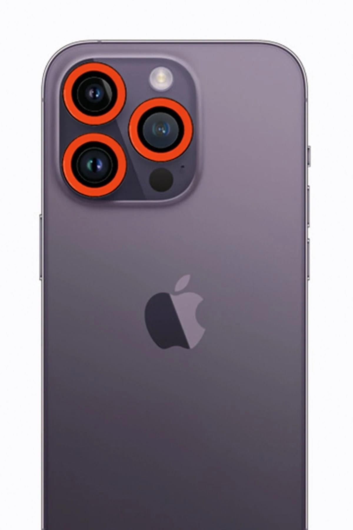 Mey İthalat®  iPhone 12 Pro Neon Fosforlu Kamera Lens - Turuncu