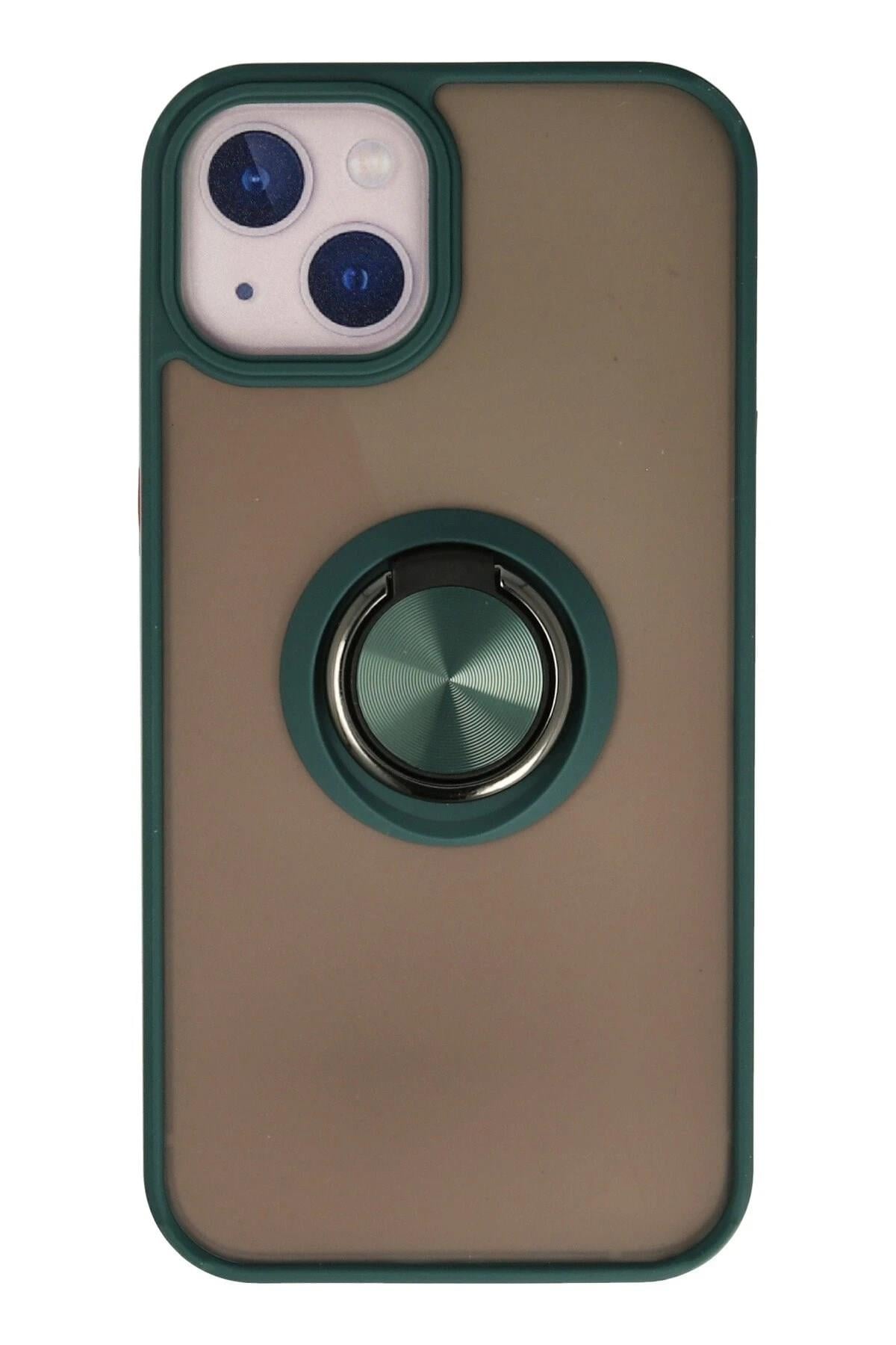 Mey İthalat®  iPhone 13 Kılıf Montreal Yüzüklü Silikon Kapak - Yeşil