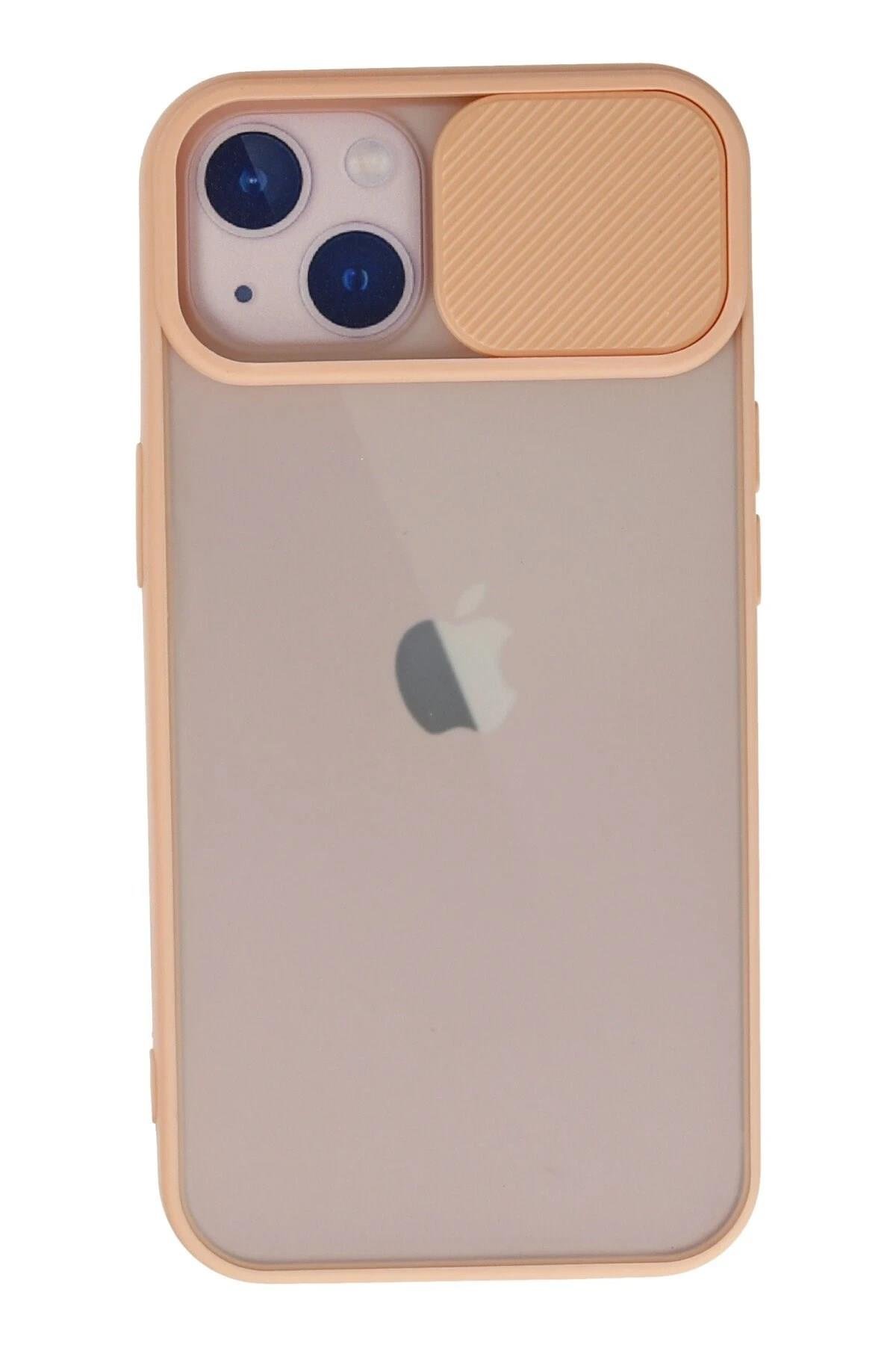 Mey İthalat®  iPhone 13 Kılıf Palm Buzlu Kamera Sürgülü Silikon - Pembe