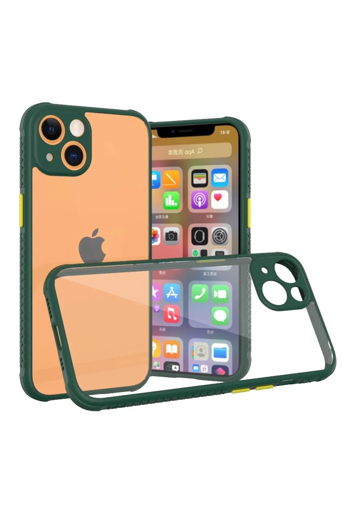 Mey İthalat®  iPhone 13 Mini Kılıf Miami Şeffaf Silikon - Koyu Yeşil