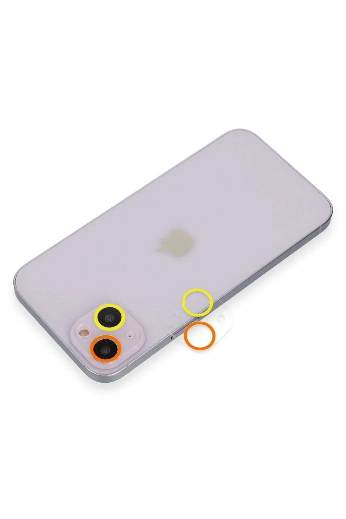 Mey İthalat®  iPhone 13 Mini Renkli Kamera Lens Koruma Cam - Sarı-Turuncu