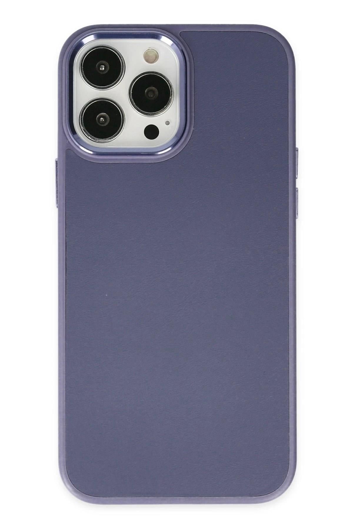 Mey İthalat®  iPhone 13 Pro Kılıf Asya Deri Silikon - Mor
