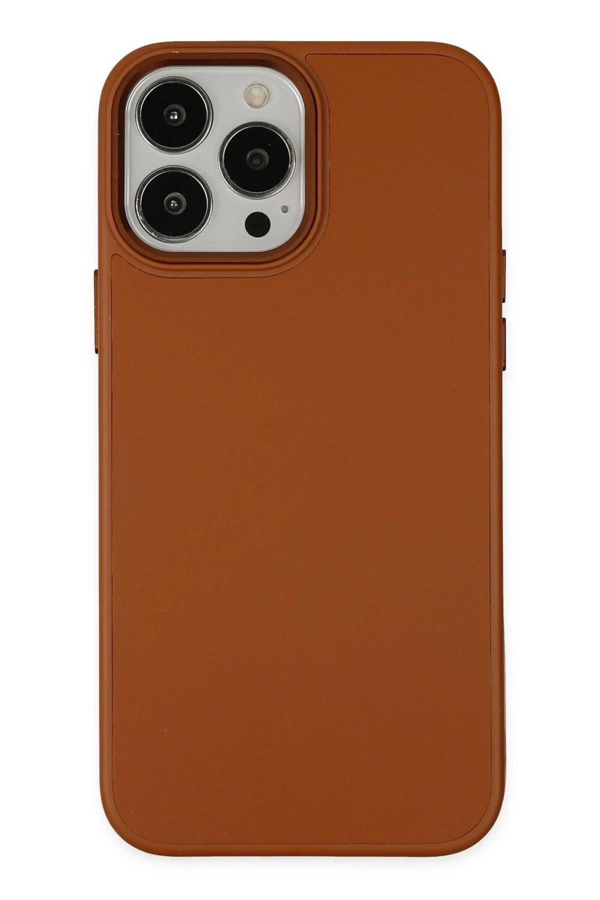 Mey İthalat®  iPhone 13 Pro Kılıf Asya Deri Silikon - Kahverengi
