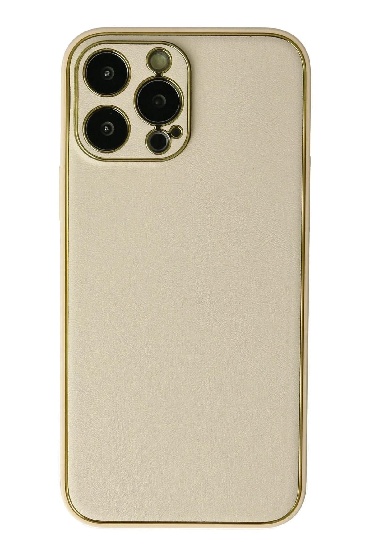 Mey İthalat®  iPhone 13 Pro Kılıf Coco Deri Silikon Kapak - Gold