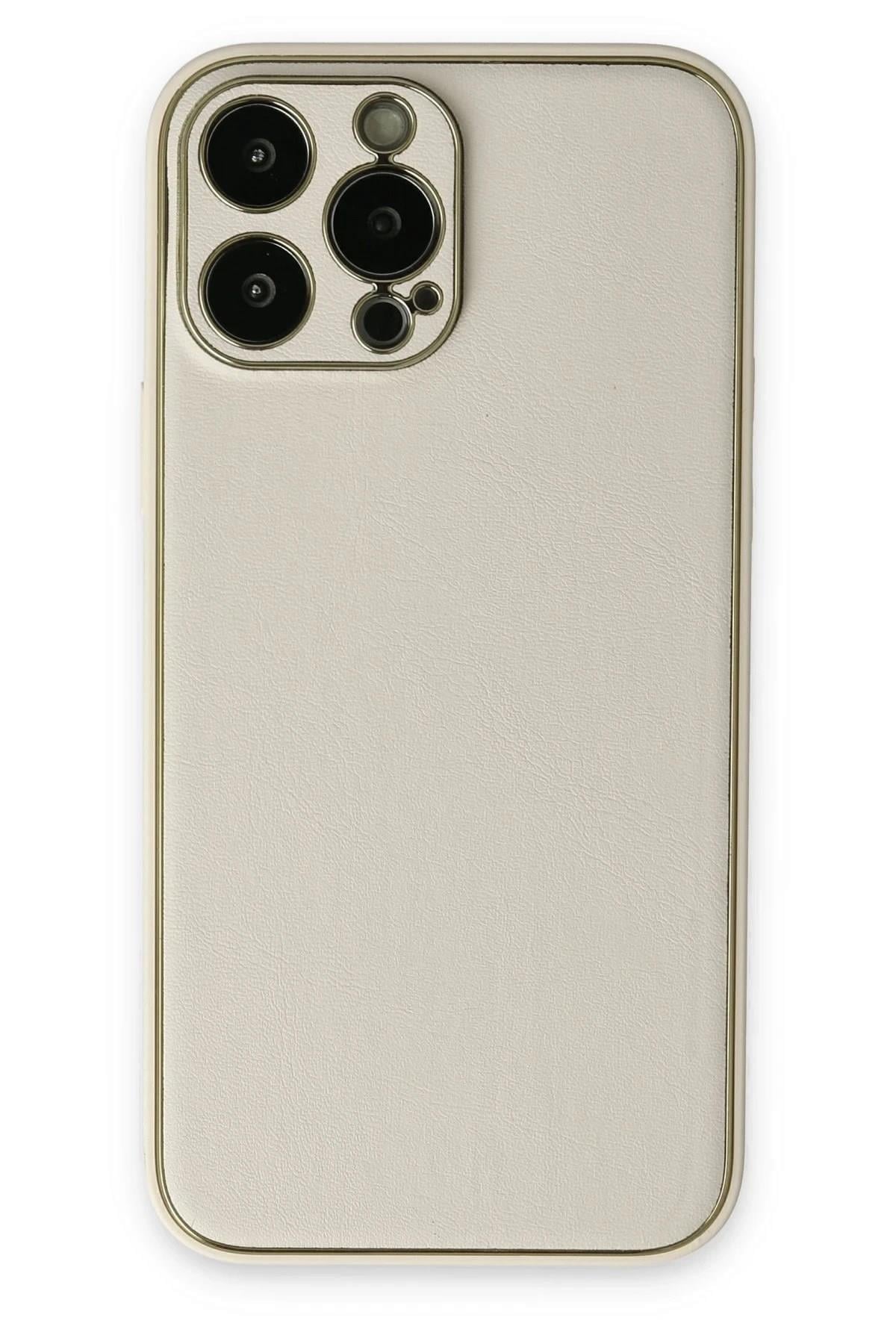 Mey İthalat®  iPhone 13 Pro Kılıf Coco Deri Silikon Kapak - Beyaz