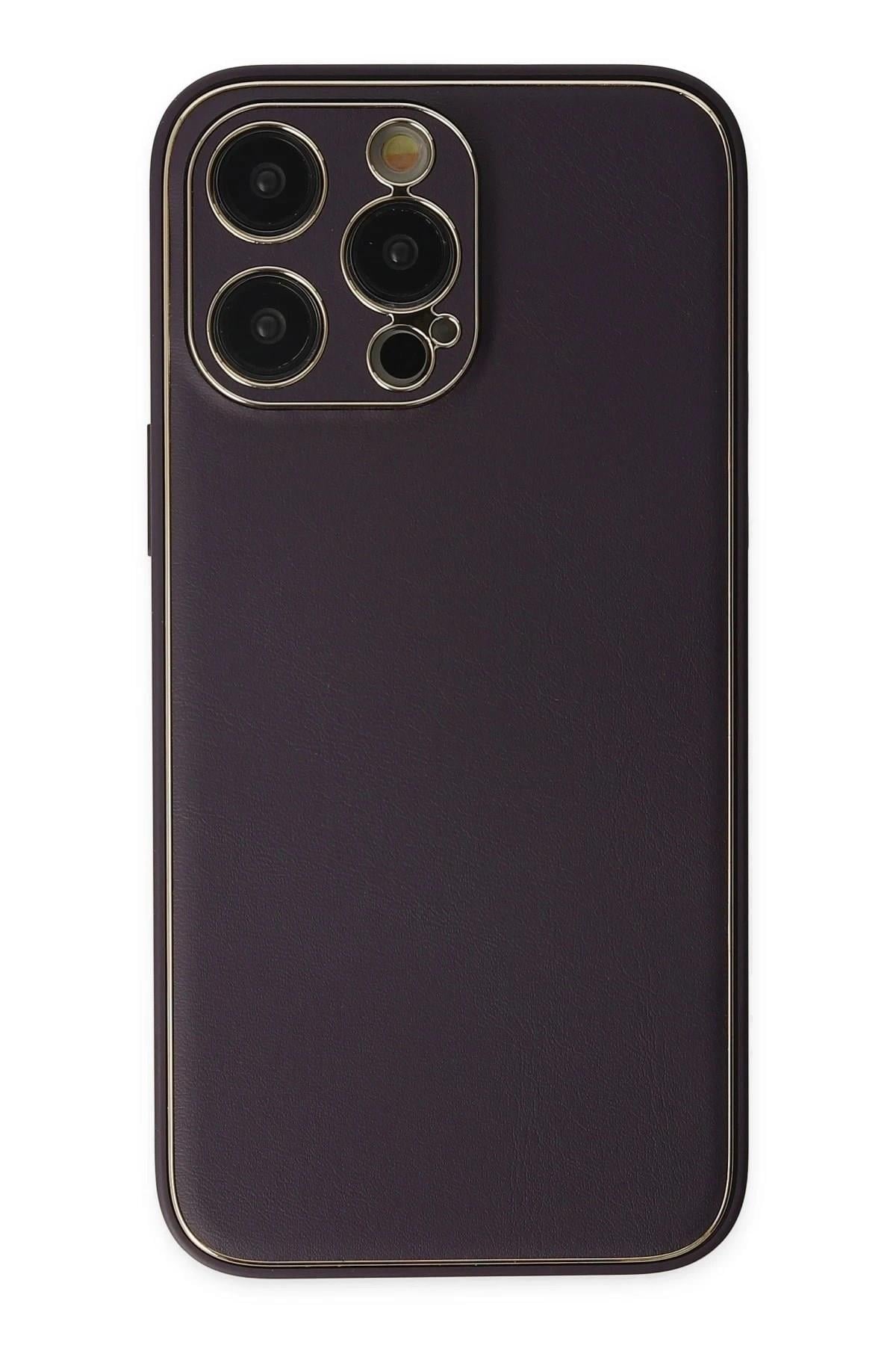 Mey İthalat®  iPhone 13 Pro Kılıf Coco Deri Silikon Kapak - Derin Mor