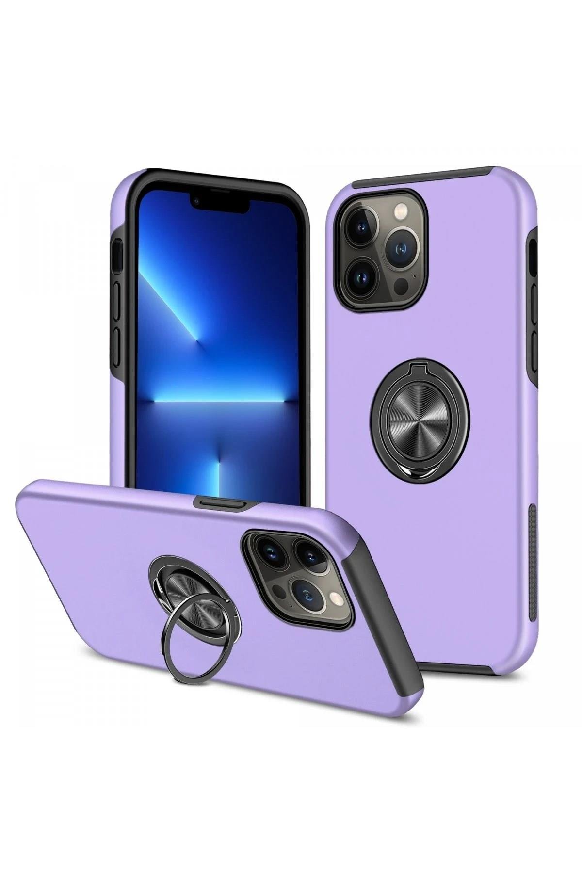 Mey İthalat®  iPhone 13 Pro Kılıf Elit Yüzüklü Kapak - Mor