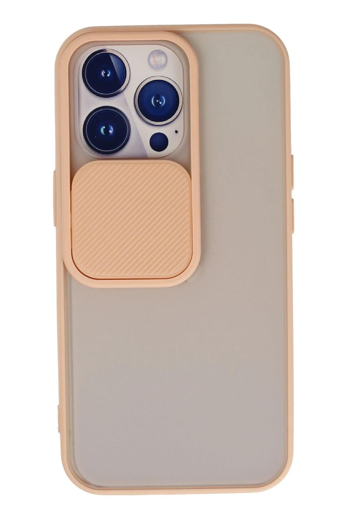 Mey İthalat®  iPhone 13 Pro Kılıf Palm Buzlu Kamera Sürgülü Silikon - Pembe