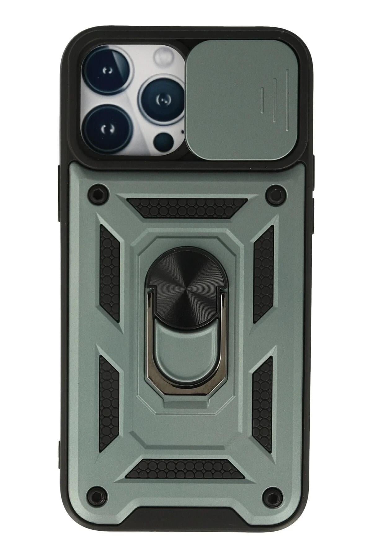 Mey İthalat®  iPhone 13 Pro Kılıf Pars Lens Yüzüklü Silikon - Yeşil