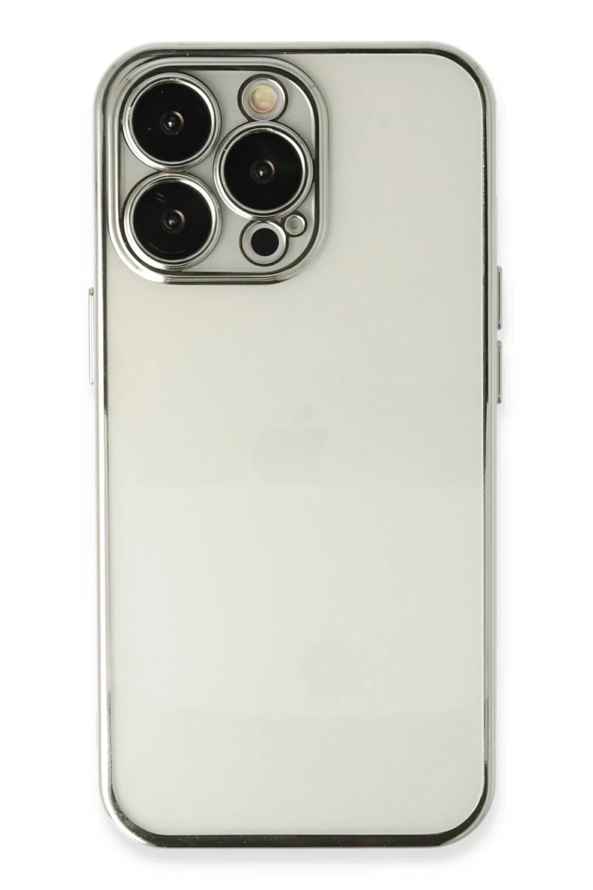 Mey İthalat®  iPhone 13 Pro Max Kılıf  Lensli Silikon - Gümüş