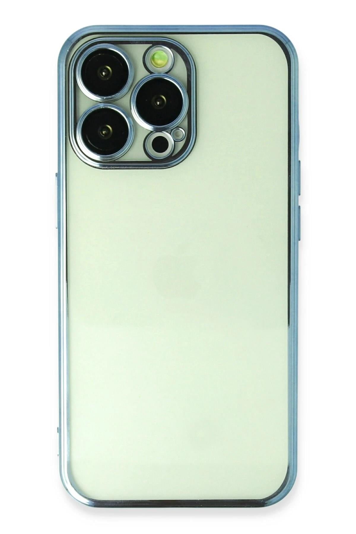 Mey İthalat®  iPhone 13 Pro Max Kılıf  Lensli Silikon - Açık Mavi