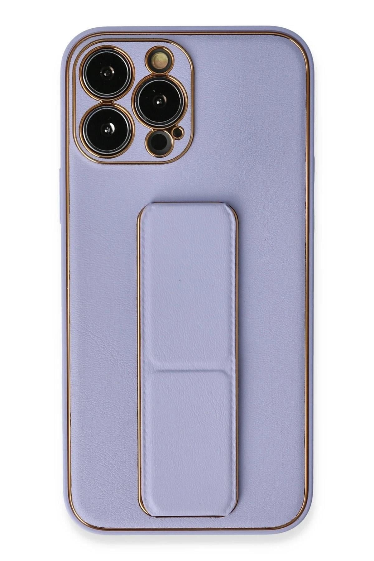 Mey İthalat®  iPhone 13 Pro Max Kılıf Coco Deri Standlı Kapak - Lila
