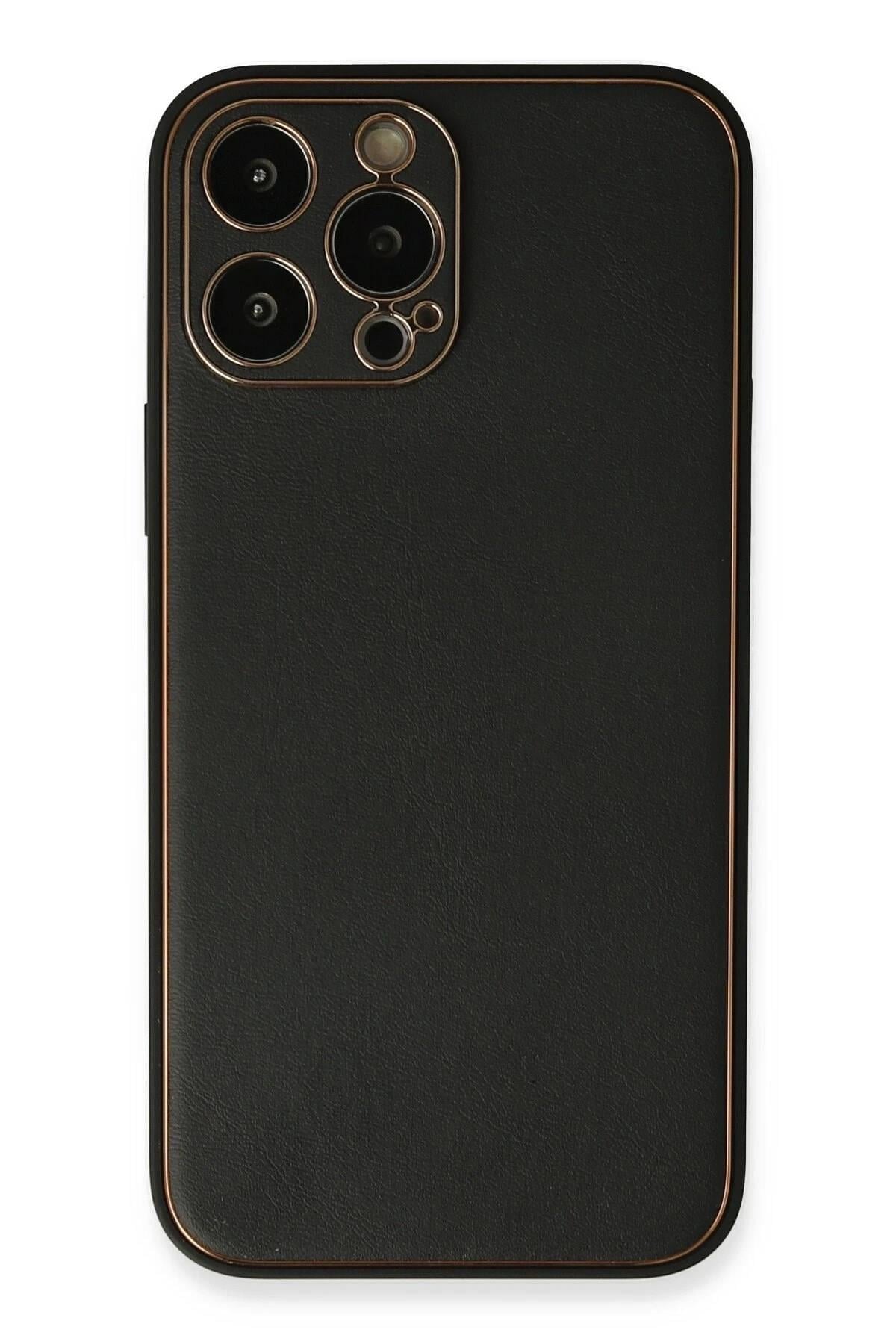 Mey İthalat®  iPhone 13 Pro Max Kılıf Coco Deri Silikon Kapak - Siyah