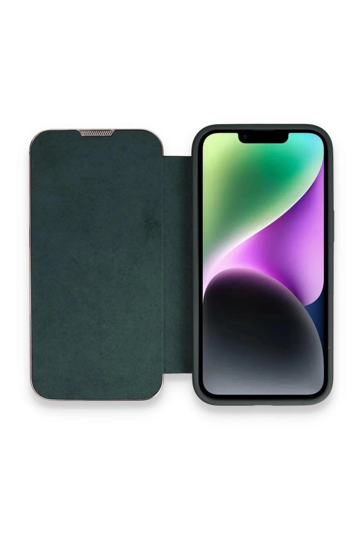 Mey İthalat®  iPhone 13 Pro Max Kılıf Dolpin Kapaklı - Koyu Yeşil