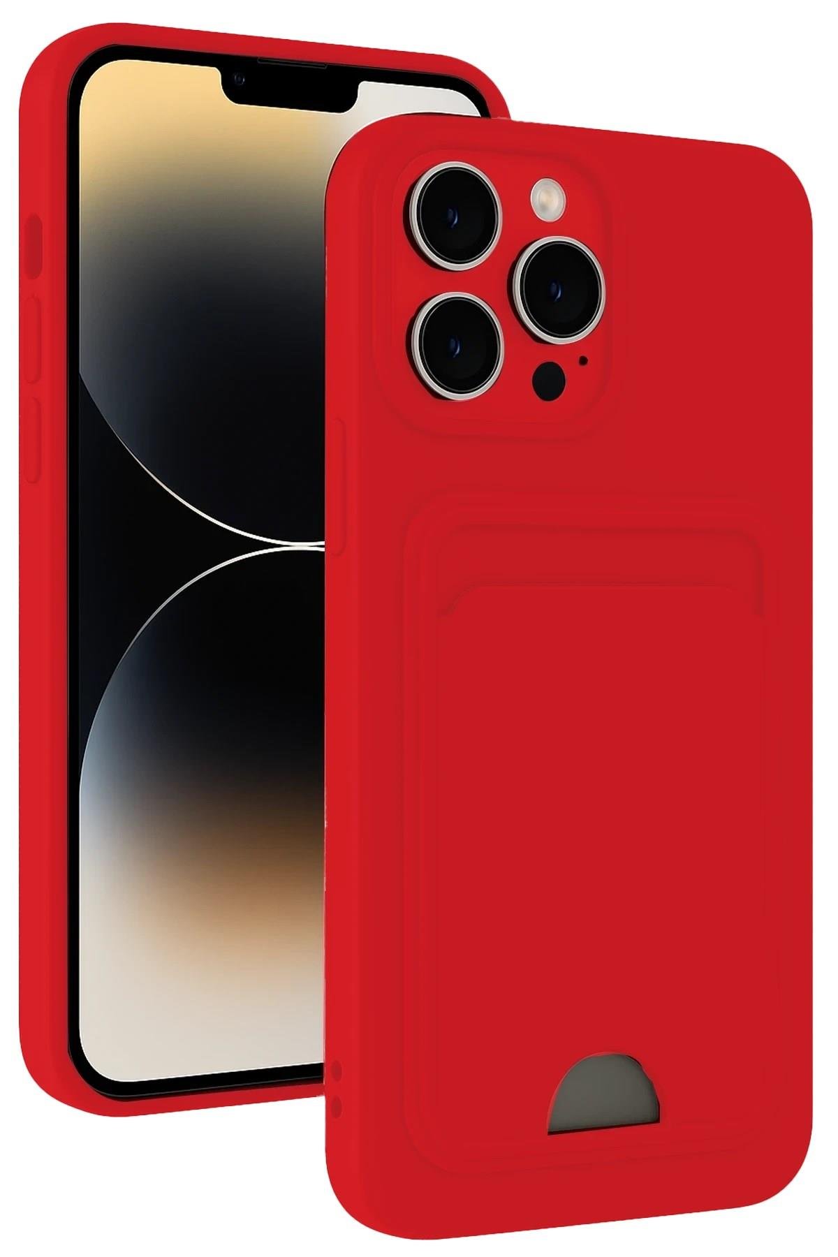 Mey İthalat®  iPhone 13 Pro Max Kılıf Kelvin Kartvizitli Silikon - Kırmızı