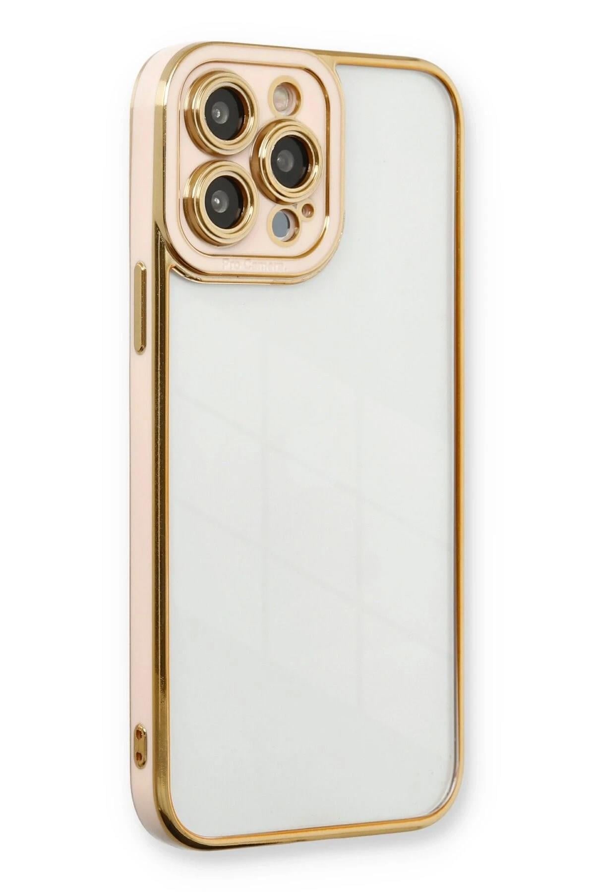 Mey İthalat®  iPhone 13 Pro Max Kılıf Liva Lens Silikon - Pudra