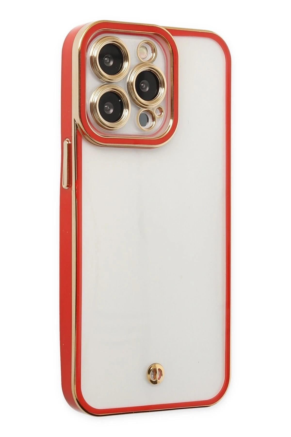 Mey İthalat®  iPhone 13 Pro Max Kılıf Liva Lens Silikon - Kırmızı