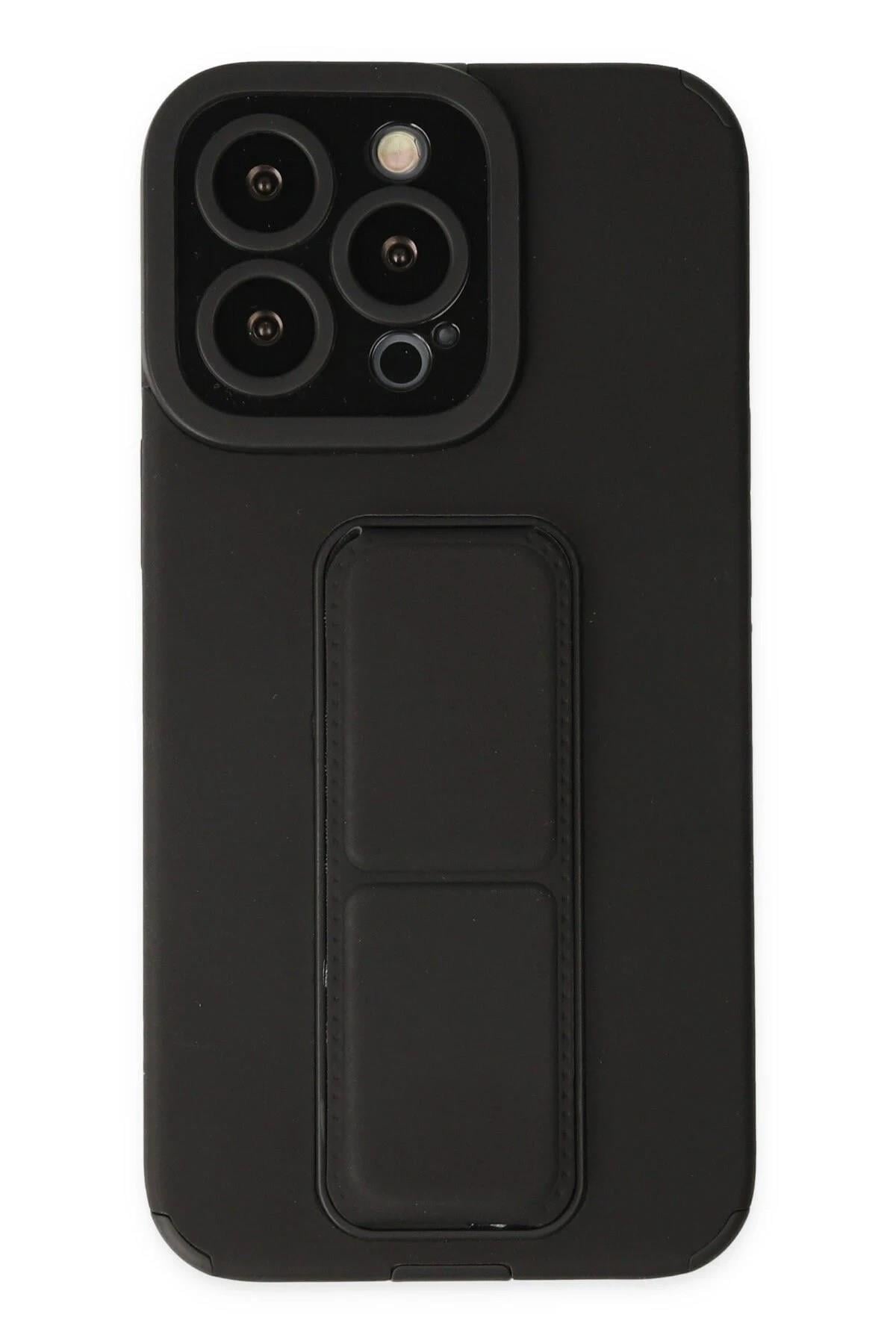Mey İthalat®  iPhone 13 Pro Max Kılıf Mega Standlı Silikon - Siyah