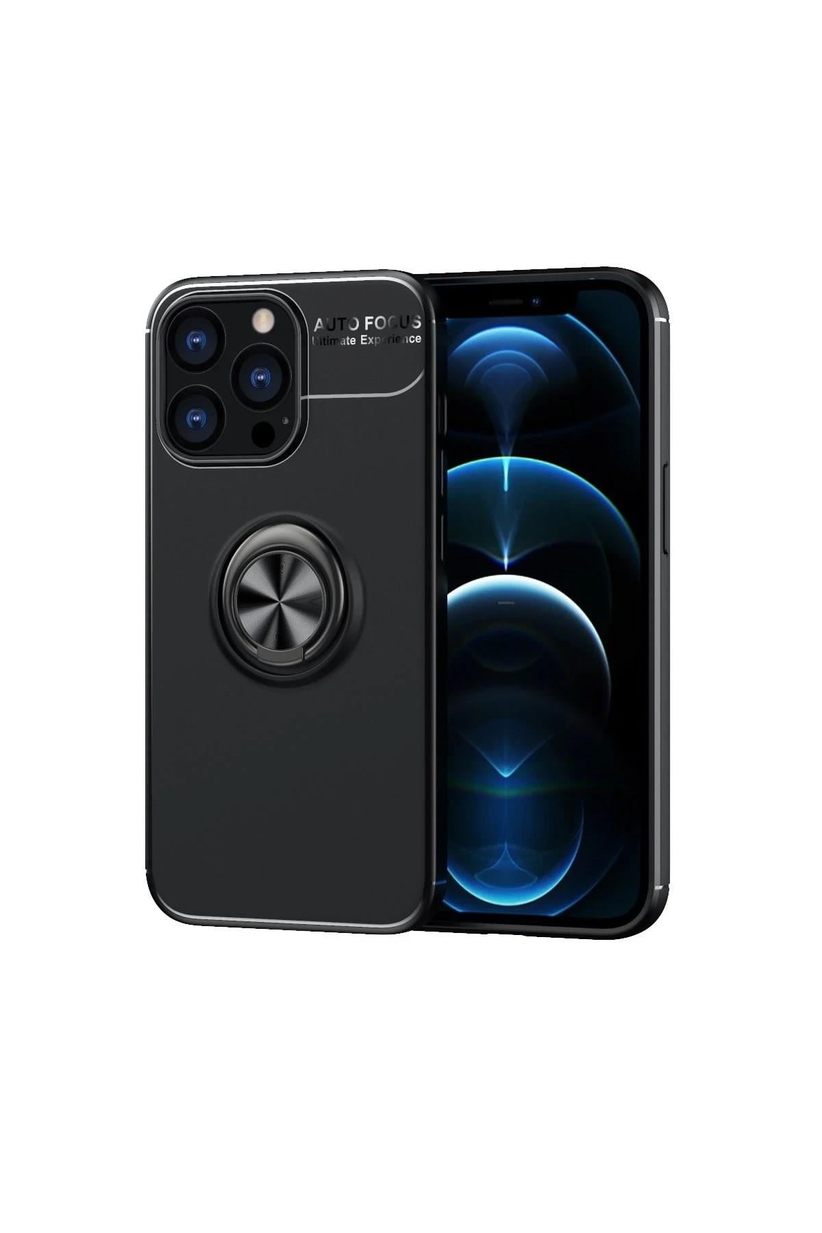 Mey İthalat®  iPhone 13 Pro Max Kılıf Range Yüzüklü Silikon - Siyah