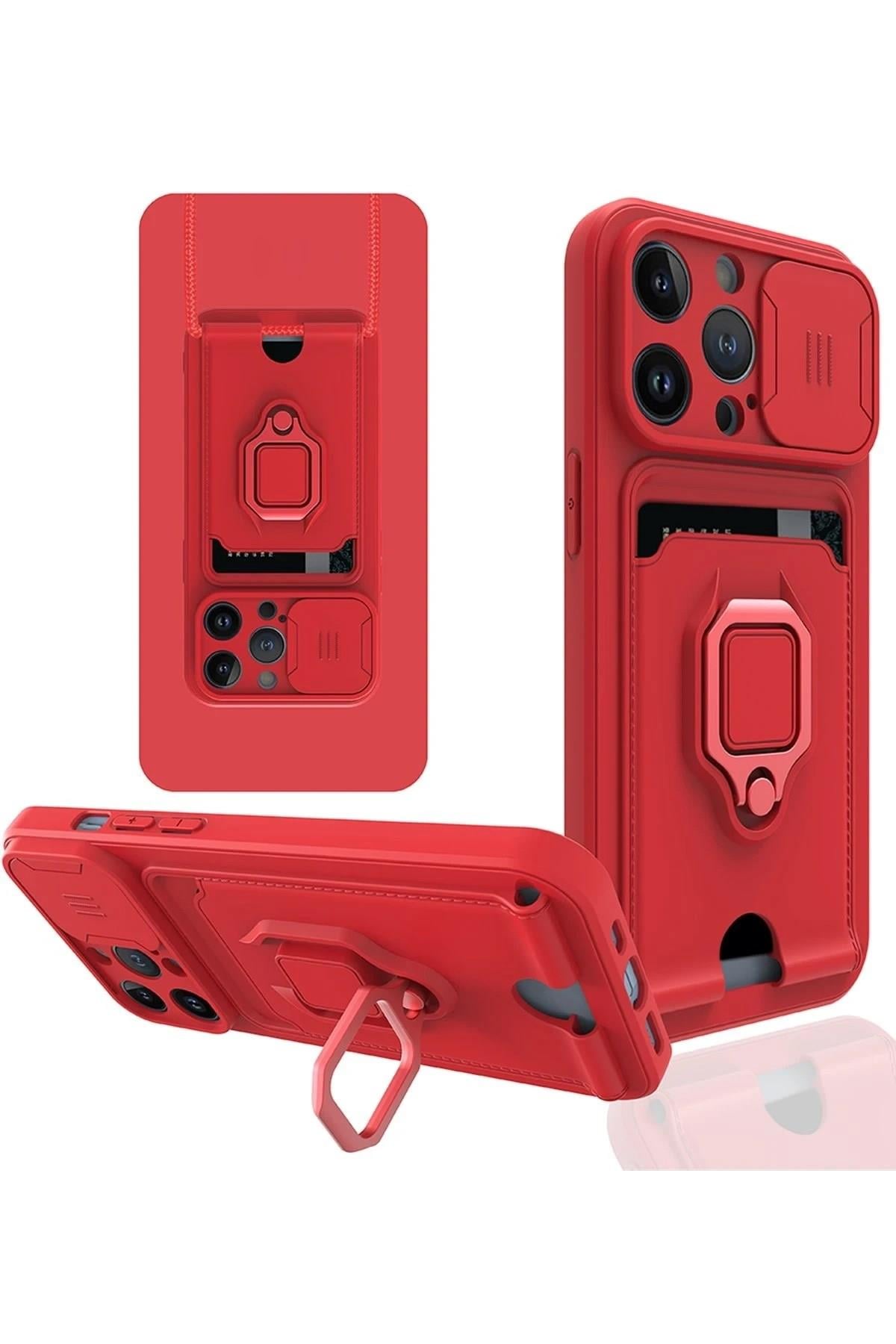 Mey İthalat®  iPhone 13 Pro Max Kılıf Zuma Kartvizitli Yüzüklü Silikon - Kırmızı