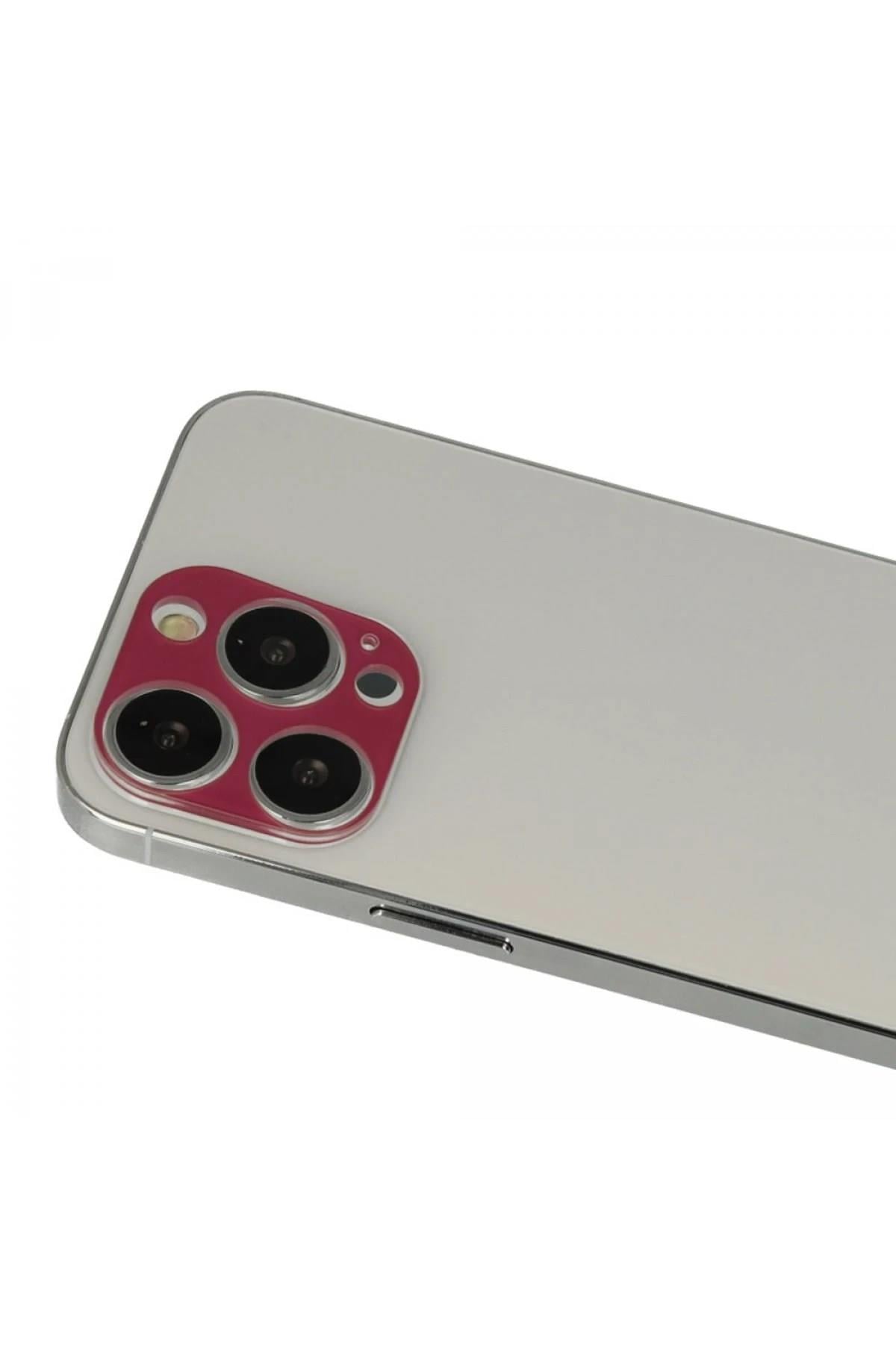 Mey İthalat®  iPhone 13 Pro Max Rainbow Kamera Lens Koruma Cam - Koyu Kırmızı
