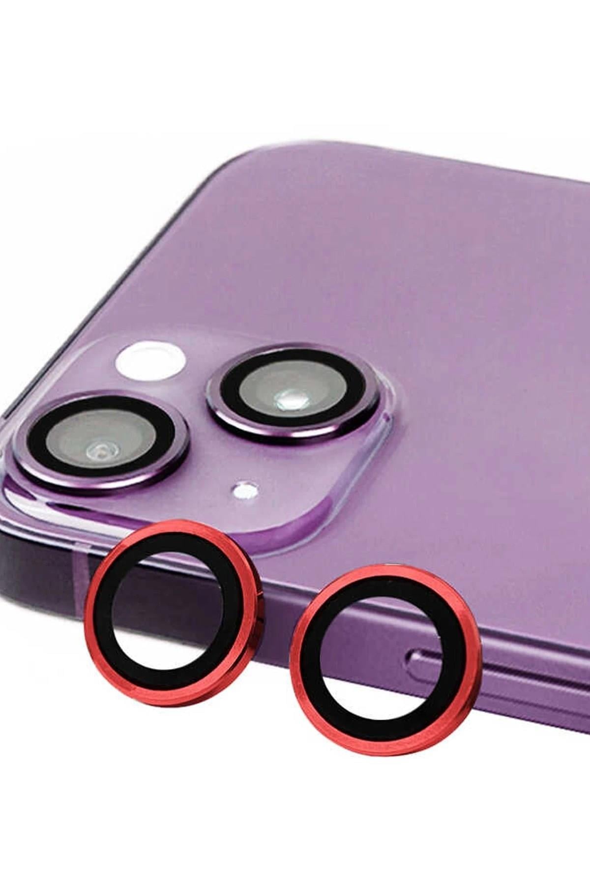 Mey İthalat®  iPhone 13 Raze Metal Kamera Lens - Kırmızı