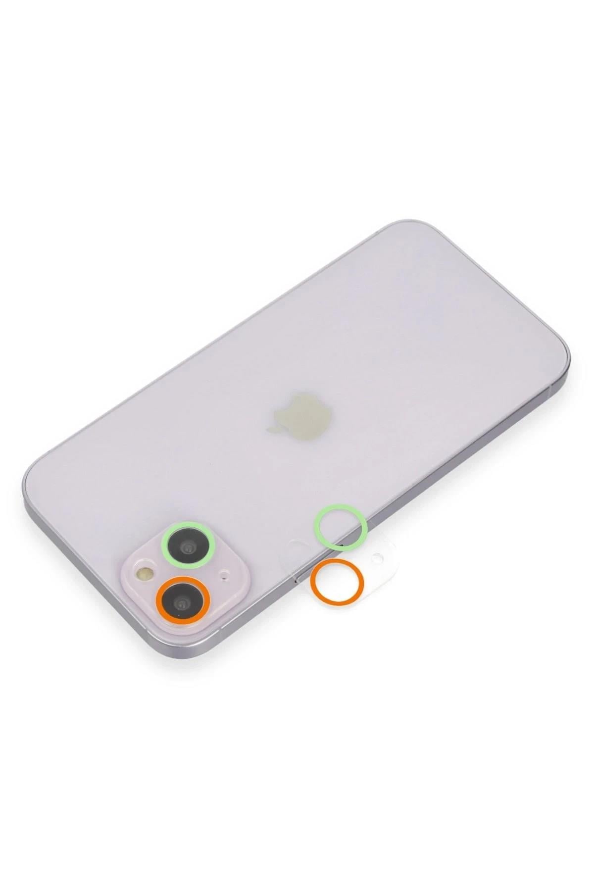 Mey İthalat®  iPhone 13 Renkli Kamera Lens Koruma Cam - Turuncu-Yeşil