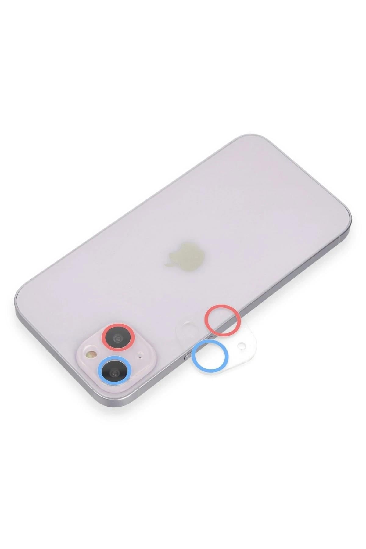 Mey İthalat®  iPhone 13 Renkli Kamera Lens Koruma Cam - Pembe-Mavi