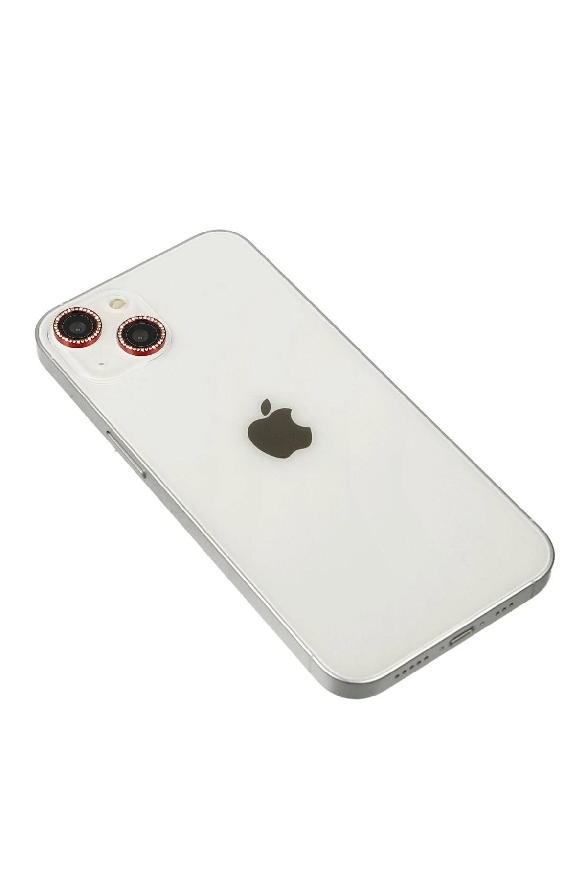 Mey İthalat®  iPhone 14 Diamond Kamera Lens - Kırmızı
