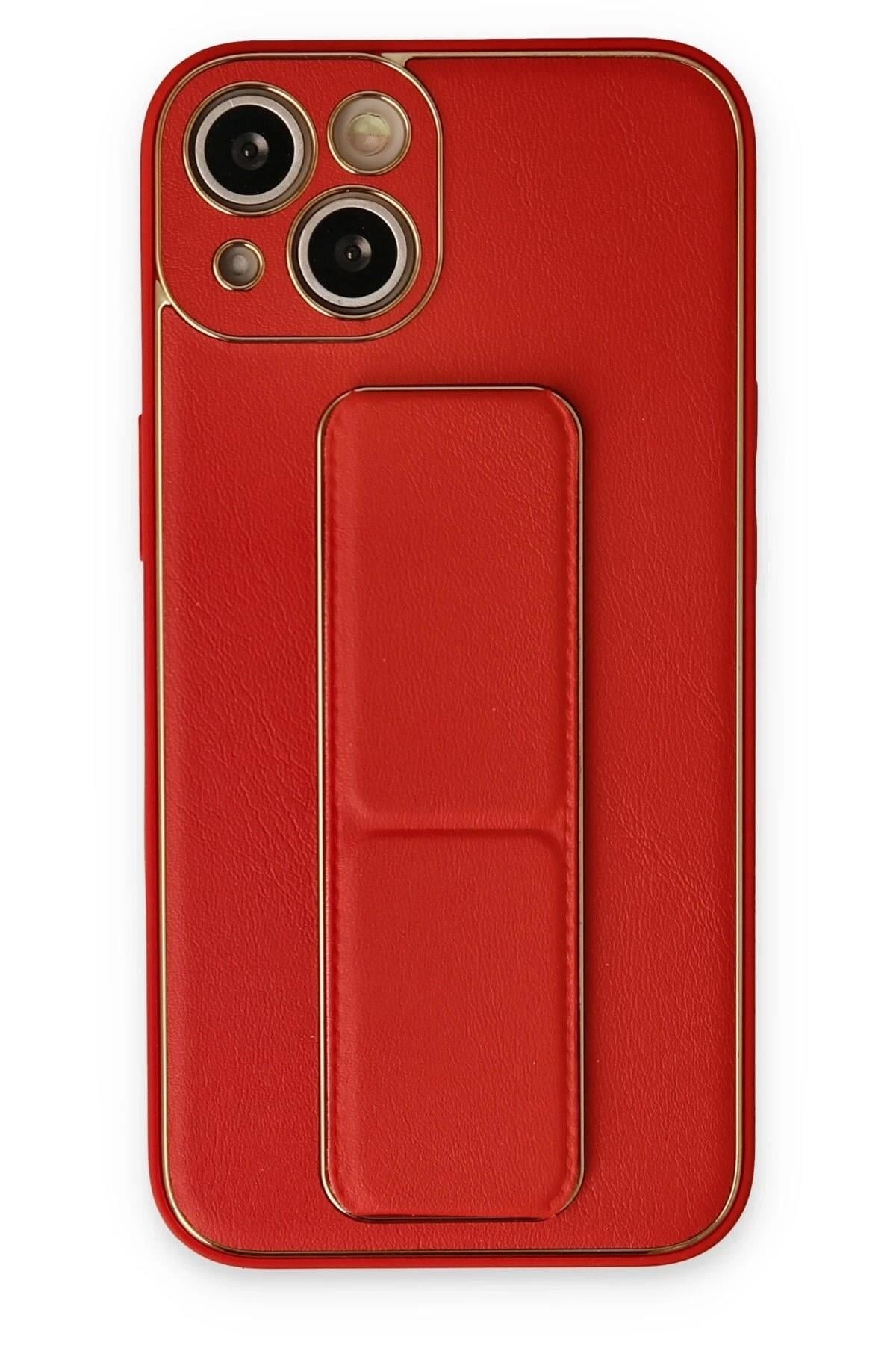Mey İthalat®  iPhone 14 Kılıf Coco Deri Standlı Kapak - Kırmızı